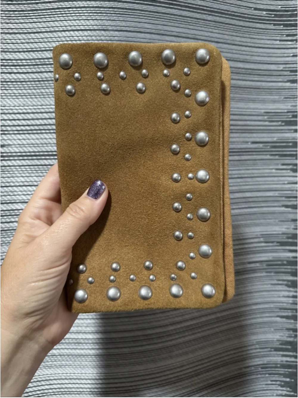 Free People Suede Clutch Wallet Tan Camel Metal Detail